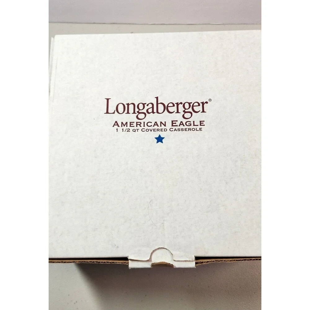 Longaberger Cobalt Blue American Eagle Stars 1.5Q Covered Casserole Dish '01 USA